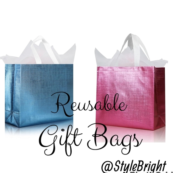 $5 Reusable Tote Gift Bags Large Handles & Insert 12.6 x 11 x 4.7" Pink Or Aqua - Picture 11 of 11